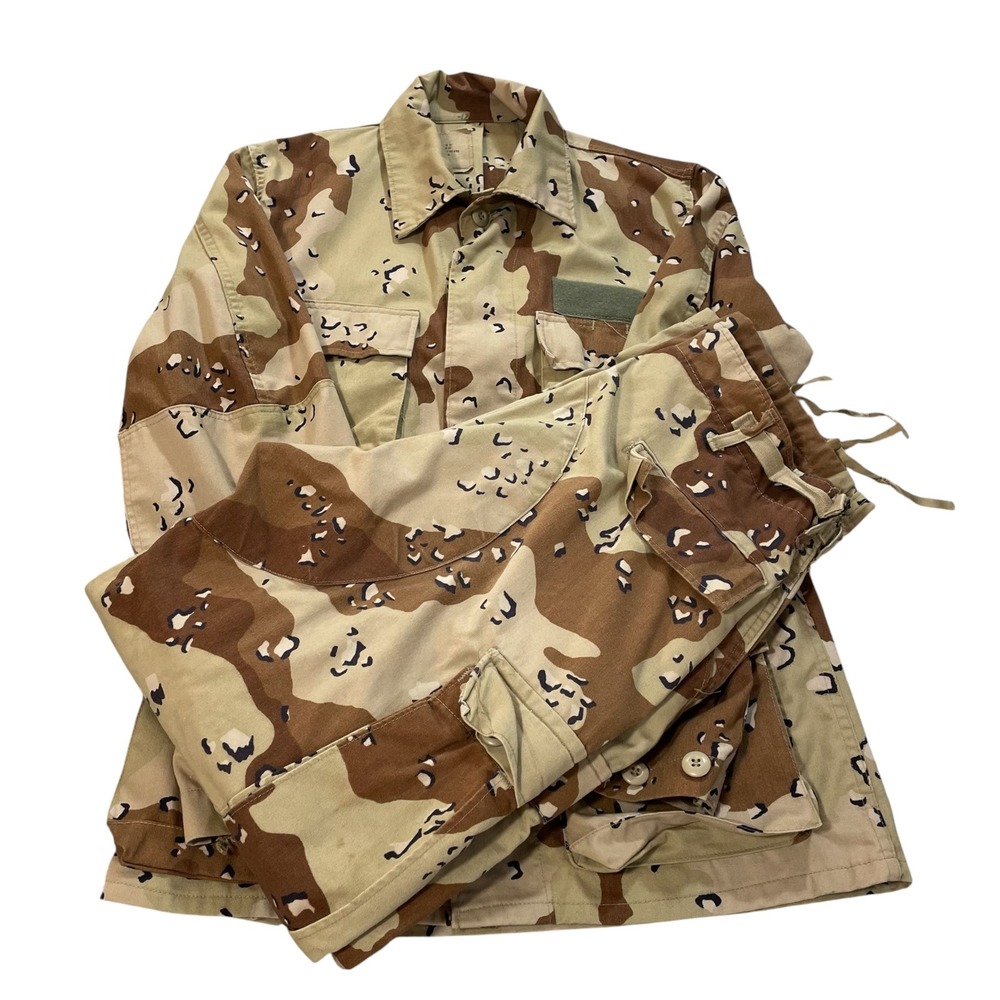 Vtg US Military Desert Camo Chocolate Chip Uniform Set Jacket Trousers Stained